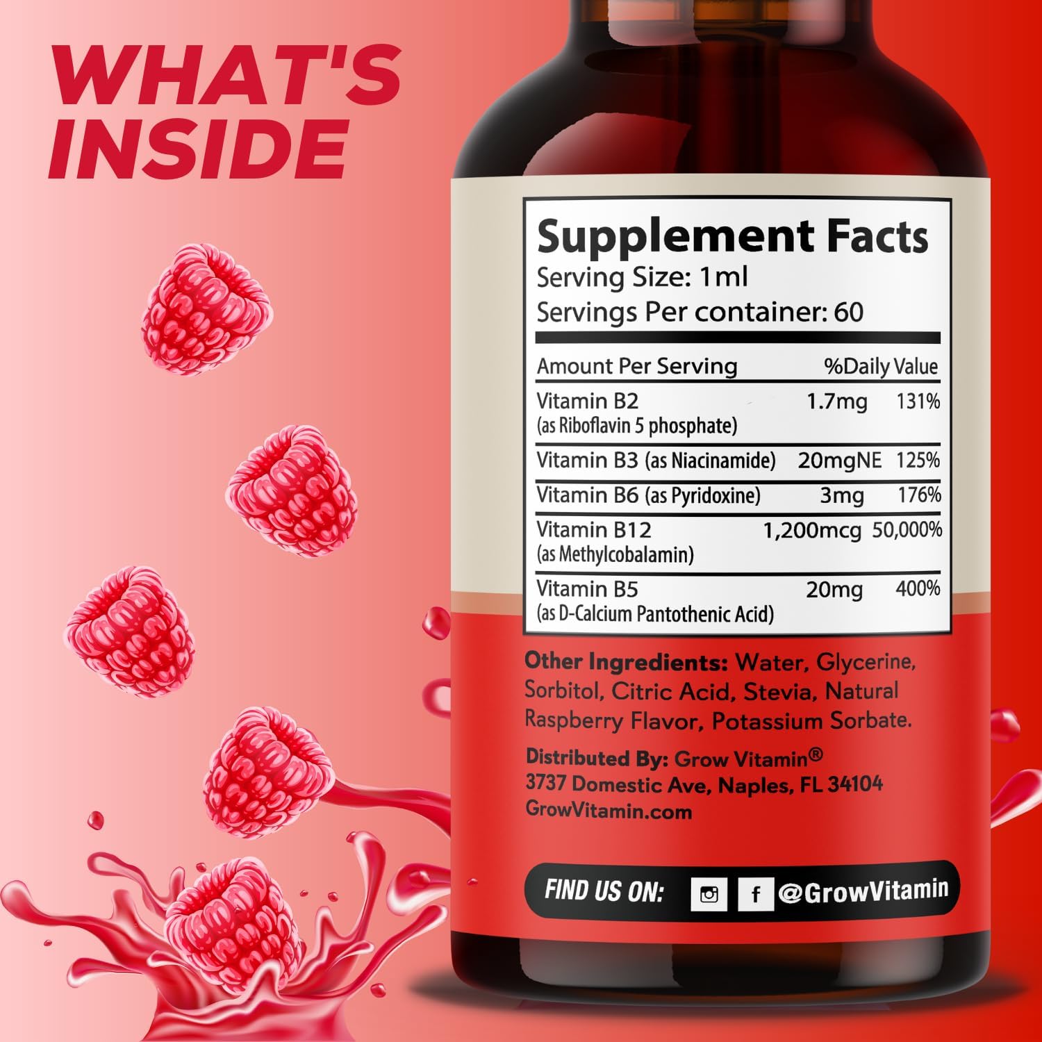 Grow Vitamin Complejo B12 Líquido Sublingual - Metilcobalamina Premium con Vitaminas B2, B3, B6 y B12 para Energía y Sistema Inmunitario