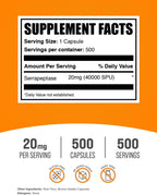 BulkSupplements Serrapeptasa 40000 SPU Cápsulas (500 Unidades)