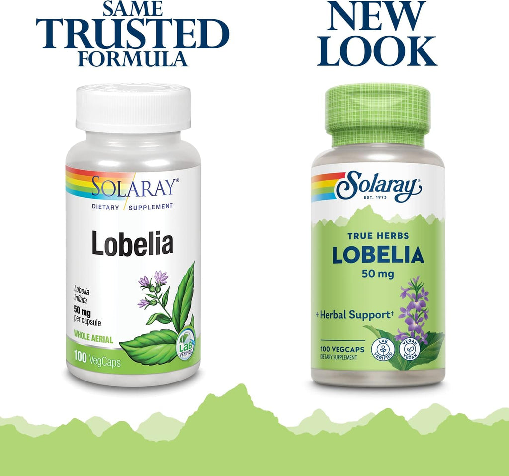 SOLARAY Lobelia Aerial 50mg - Respiratory & Bronchial Support - with Ginger - 100 VegCaps