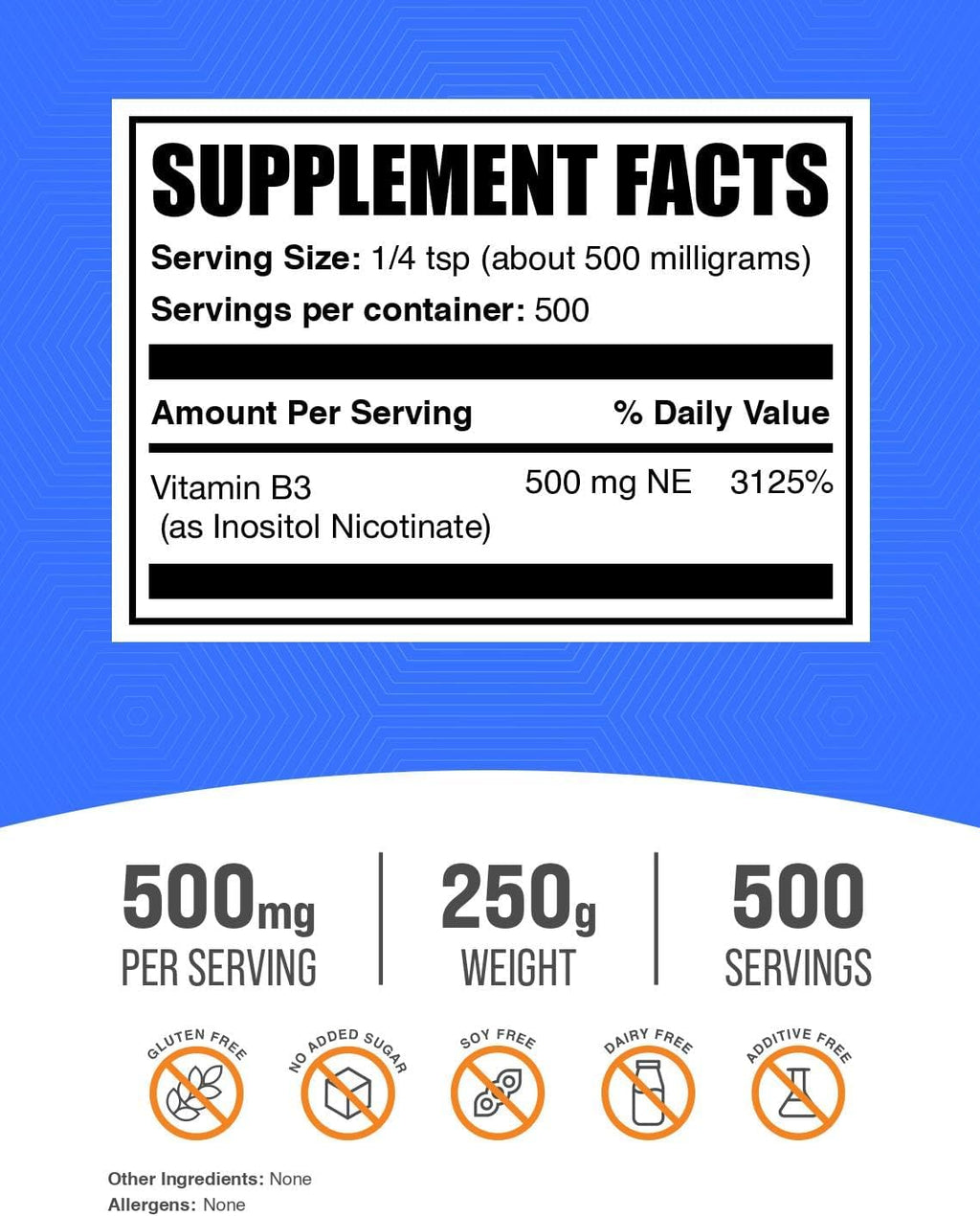 BulkSupplements Niacina Sin Enrojecimiento – Hexanicotinato de inositol 500 mg, 250 g