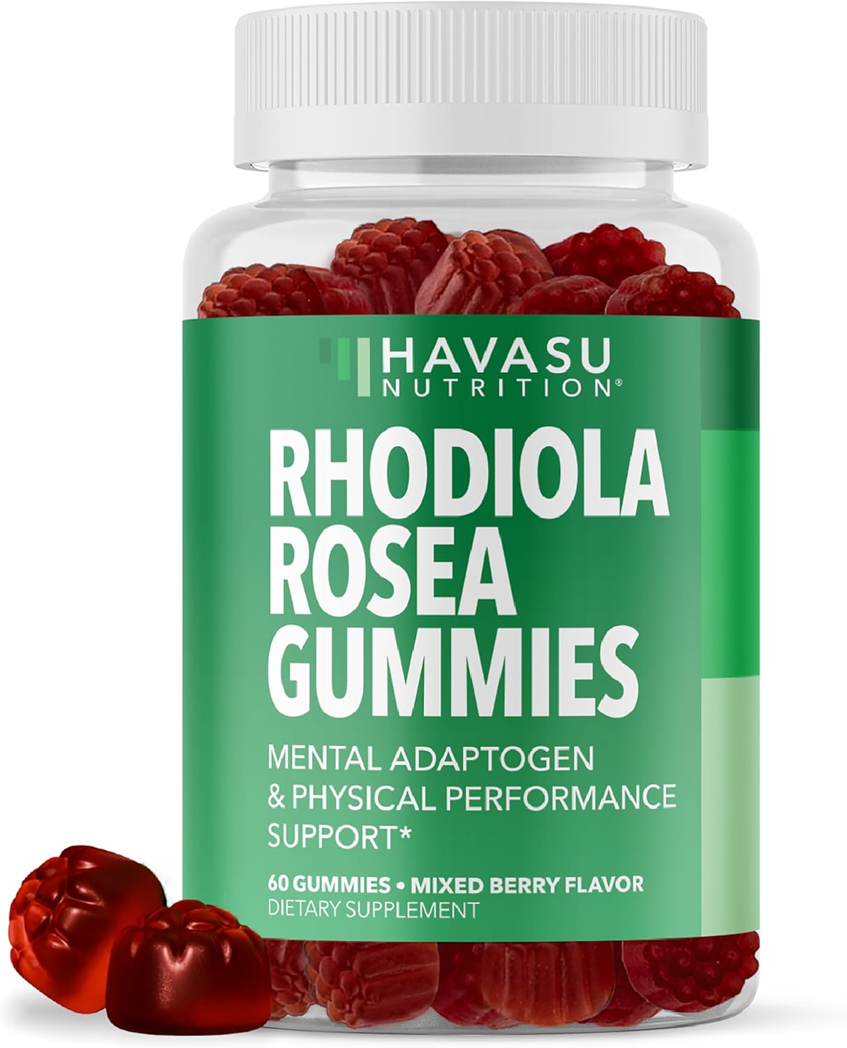 Rhodiola Rosea Gummies – Gomitas Adaptógenas Sin Azúcar, 60 uds – Sabor a Bayas Mixtas