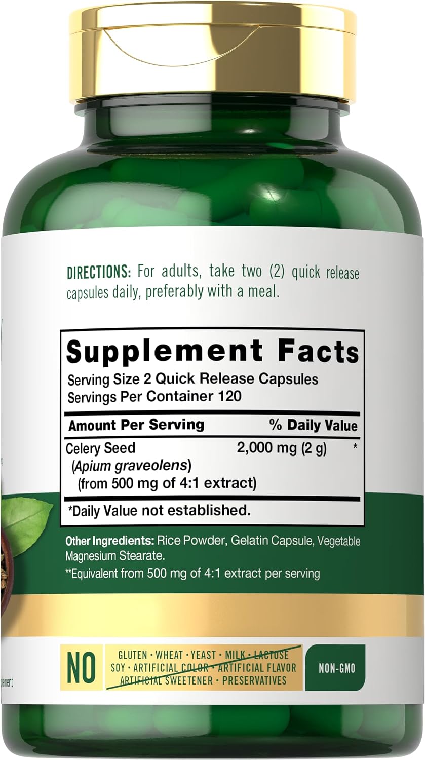 Carlyle Celery Seed Extract Capsules - 240 cápsulas - Suplemento herbal tradicional - Sin OGM y sin gluten