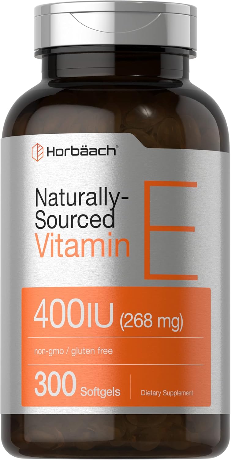 Horbäach Vitamina E 400 UI (268 mg) - 300 Cápsulas Blandas - D-Alfa Tocoferol Natural - Sin Gluten y No Transgénico
