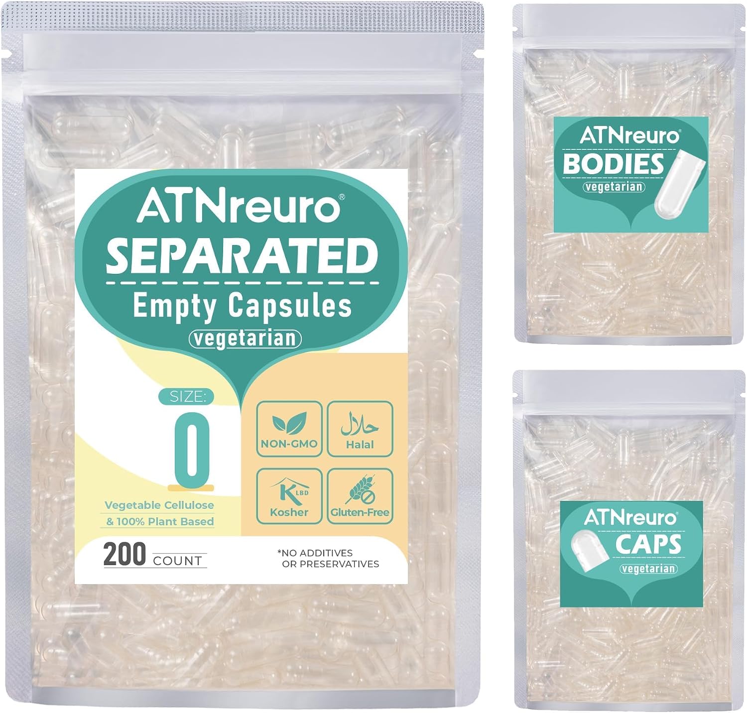 Cápsulas Vacías Veganas Pre-Separadas Tamaño 0 (1000 Unidades) - HPMC para Llenado de Suplementos DIY