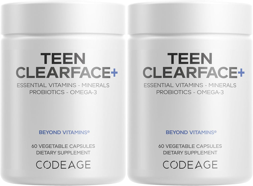 Codeage Teen Clearface - Suplemento para la piel de adolescentes con vitaminas, zinc, probióticos y omega-3 (2 unidades)