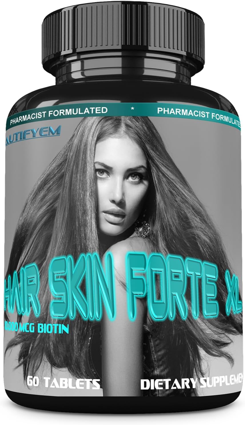 Hair Skin Forte XL - Complejo de Crecimiento para Cabello y Piel con 10.000 mcg de Biotina + Péptidos de Colágeno, 60 Comprimidos