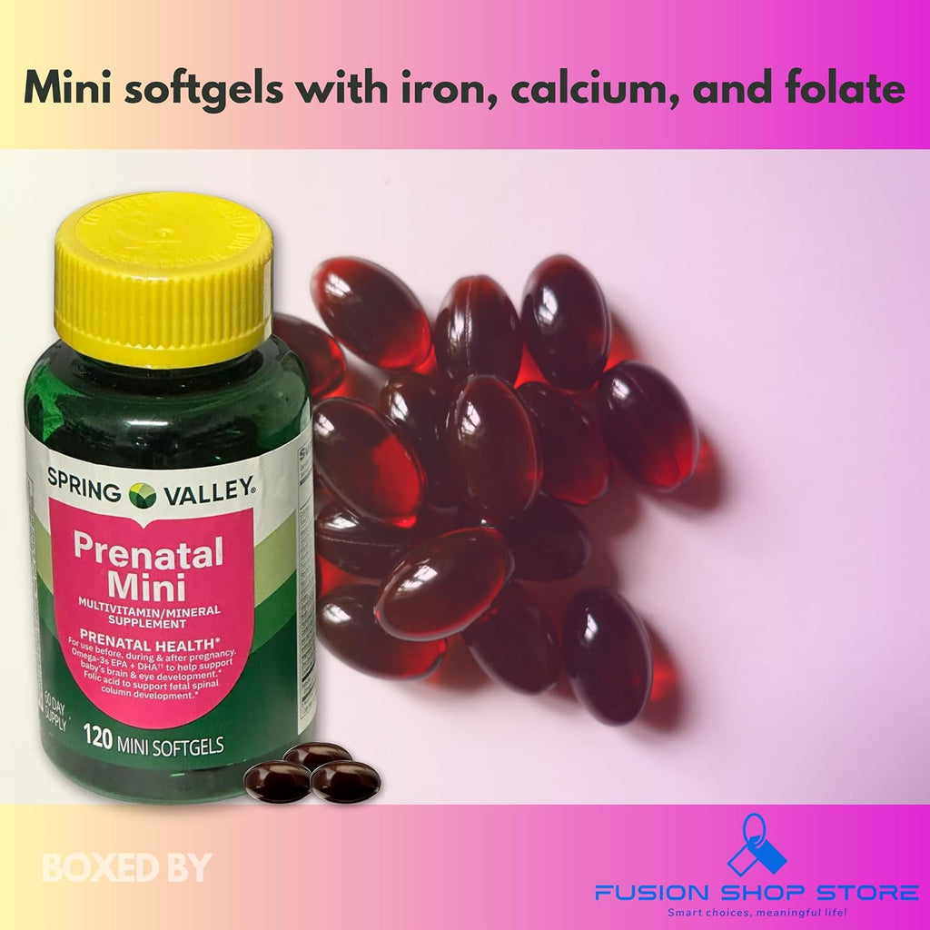 FUSION SHOP STORE – Vitaminas Prenatales para Mujeres, 120 Mini Cápsulas Blandas Multivitamínicas con Omega-3 DHA