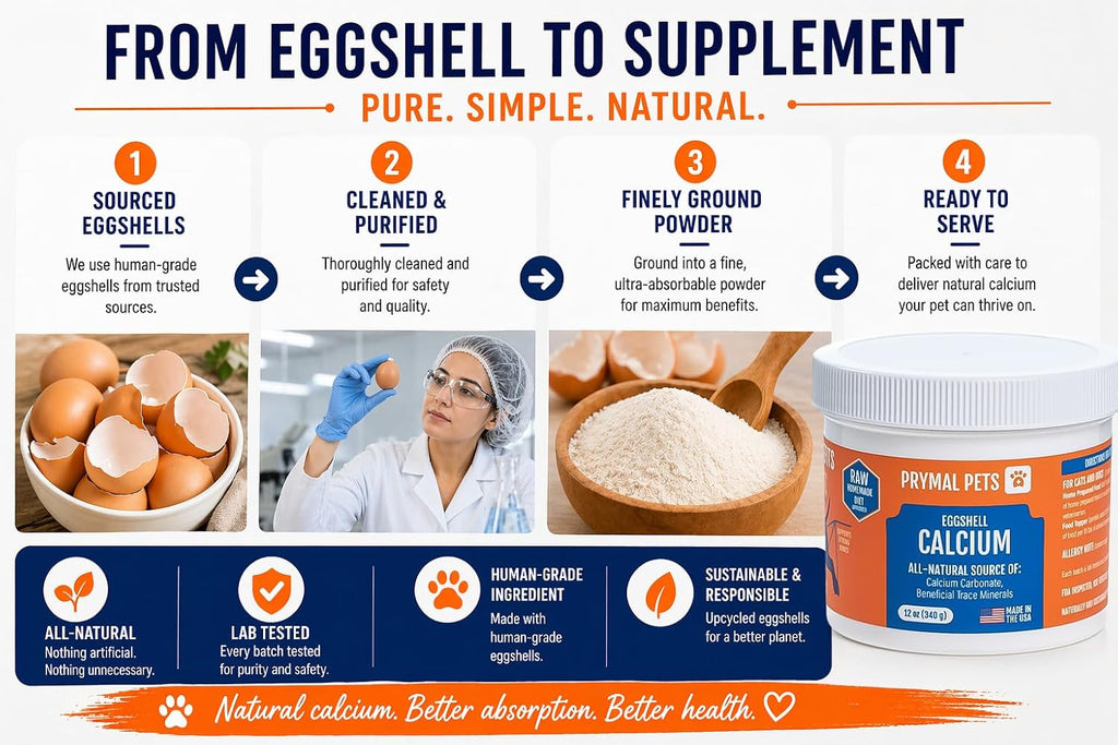Eggshell Calcium for Pets - 12 oz. Polvo de Cáscara de Huevo Natural, Suplemento Mineral Ultra Puro para Gatos y Perros