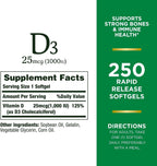 Nature's Bounty Vitamina D3 1000 UI, 250 Cápsulas Blandas de Liberación Rápida