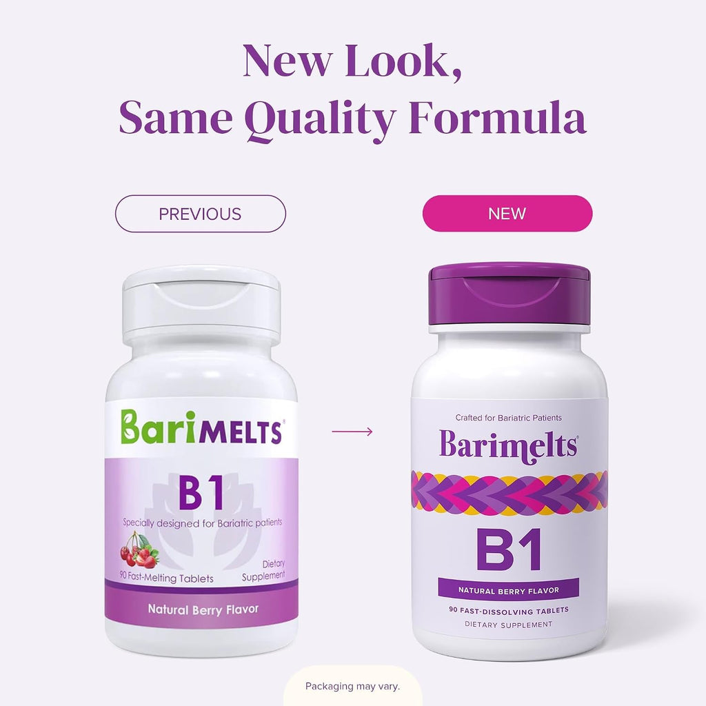 BariMelts Vitamina B1 - 90 Comprimidos de Disolución Rápida (Suministro para 3 Meses) - Sin Azúcar, Sabor Natural a Bayas
