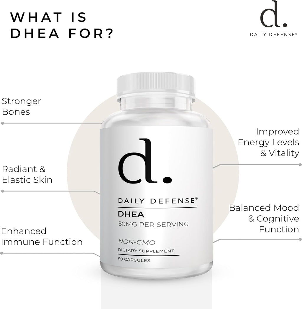 Daily Defense DHEA 50mg para Hombres y Mujeres – 50 Cápsulas