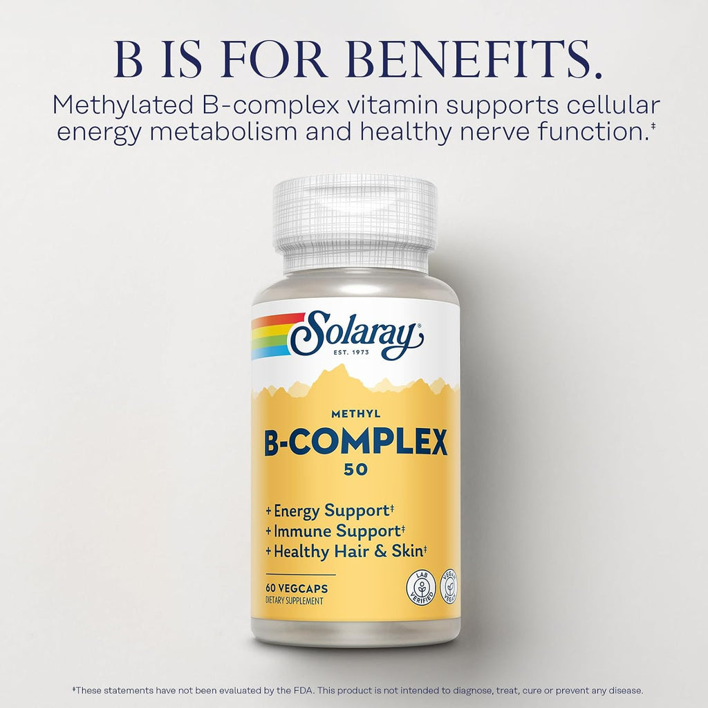 SOLARAY Methylated B Complex - B Vitamin Complex with B12, B6, B1, Folic Acid & Biotin - 60 Vegan Capsules