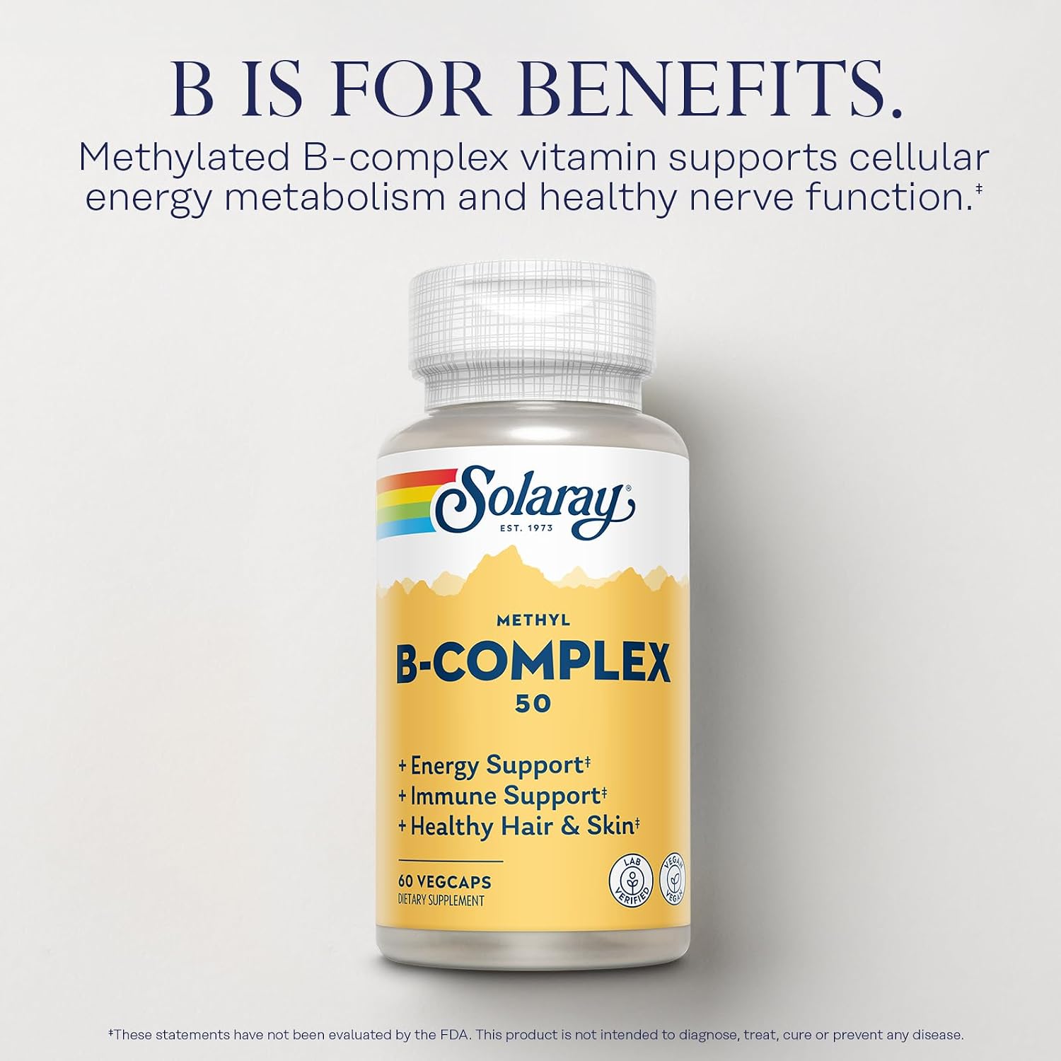 SOLARAY Methylated B Complex - B Vitamin Complex with B12, B6, B1, Folic Acid & Biotin - 60 Vegan Capsules