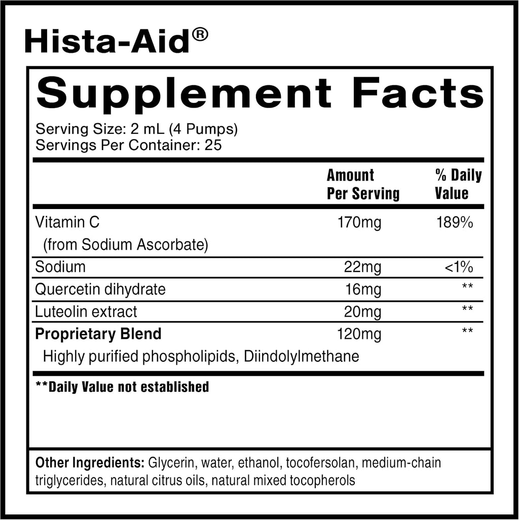 Quicksilver Scientific Nanoemulsified Hista-Aid - Flavonoides para niveles saludables de histamina - Vitamina C liposomal, DIM, Luteolina y Quercetina (50 ml)