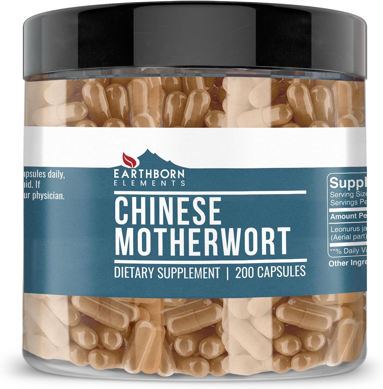Earthborn Elements Chinese Motherwort 200 Cápsulas, Puro y Sin Diluir, Sin Aditivos