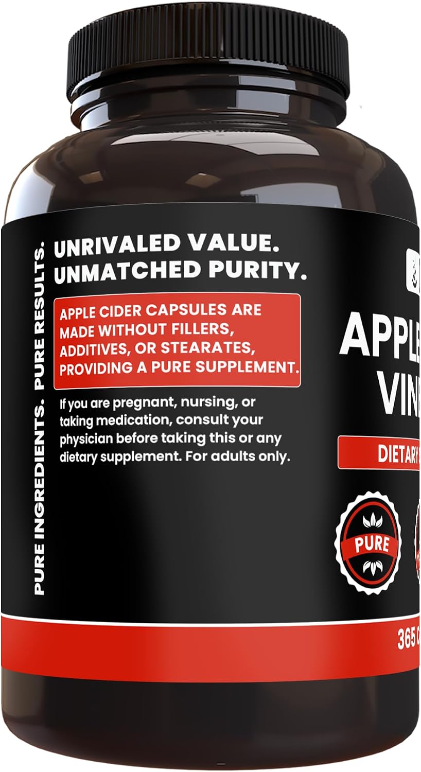 Pure Original Ingredients Vinagre de Manzana (365 Cápsulas) - Sin Rellenos, Siempre Puro, Verificado en Laboratorio