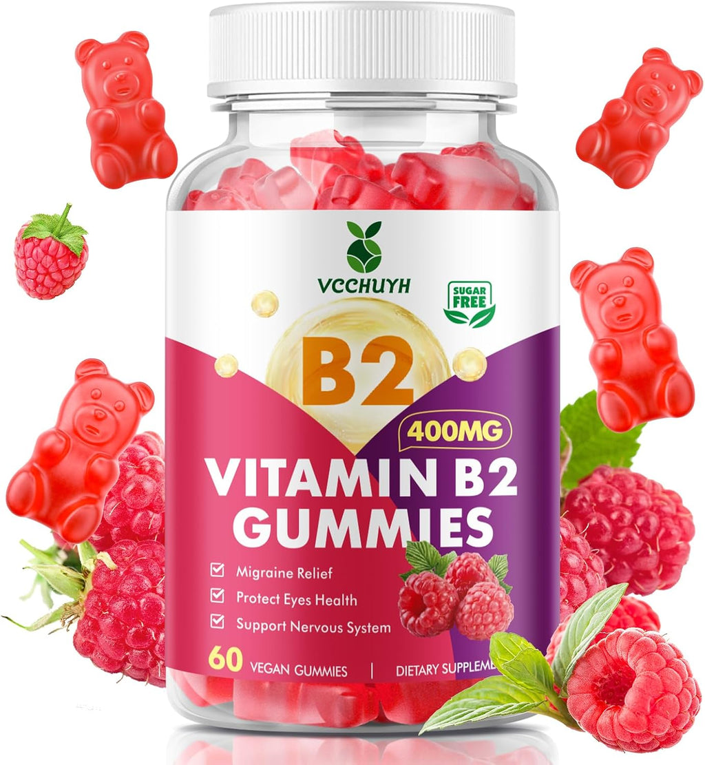 VCCHUYH Gominolas de Vitamina B2 con Magnesio, 400 mg de Riboflavina, 120 unidades