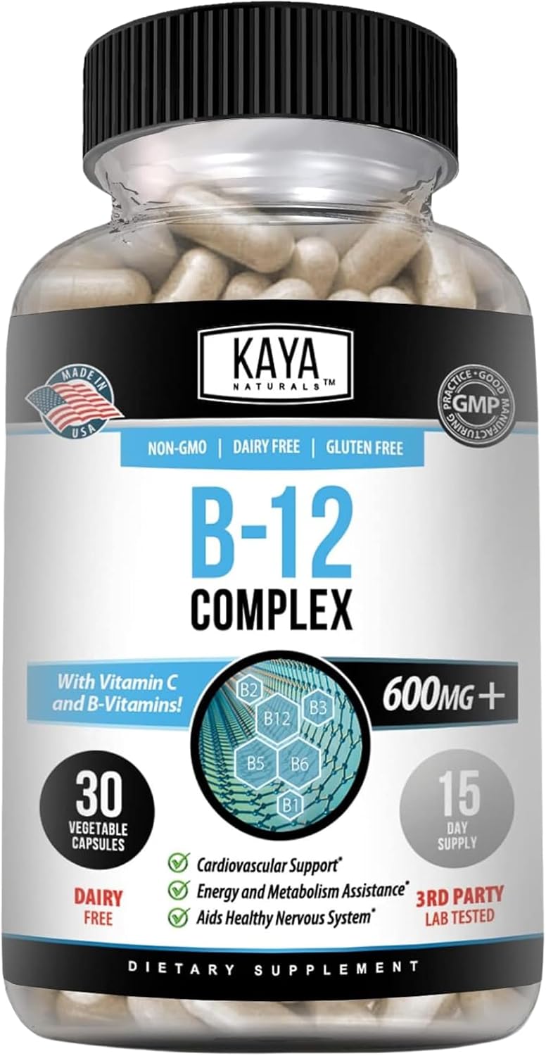 Kaya Naturals B-12 Complex | Complejo B con Biotina, Colina, Inositol, Folato y Vitamina C - 30 Cápsulas