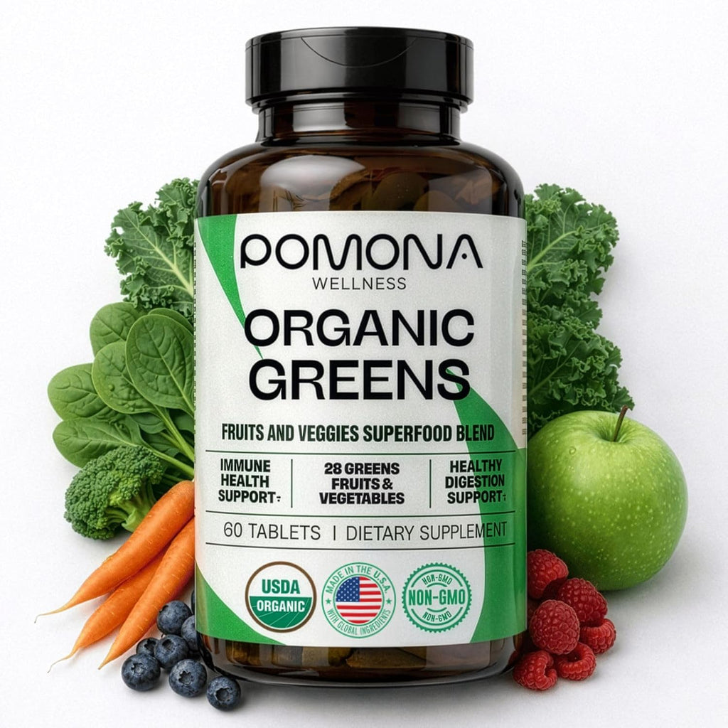 Pomona Wellness Super Greens - Complemento de Superalimentos Ecológicos, 120 Comprimidos
