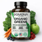 Pomona Wellness Super Greens Suplemento, 28 Superalimentos Orgánicos, Vitaminas y Minerales, Frutas y Verduras, Para la Digestión y Salud Intestinal, USDA Orgánico, No-GMO, 60 Comprimidos