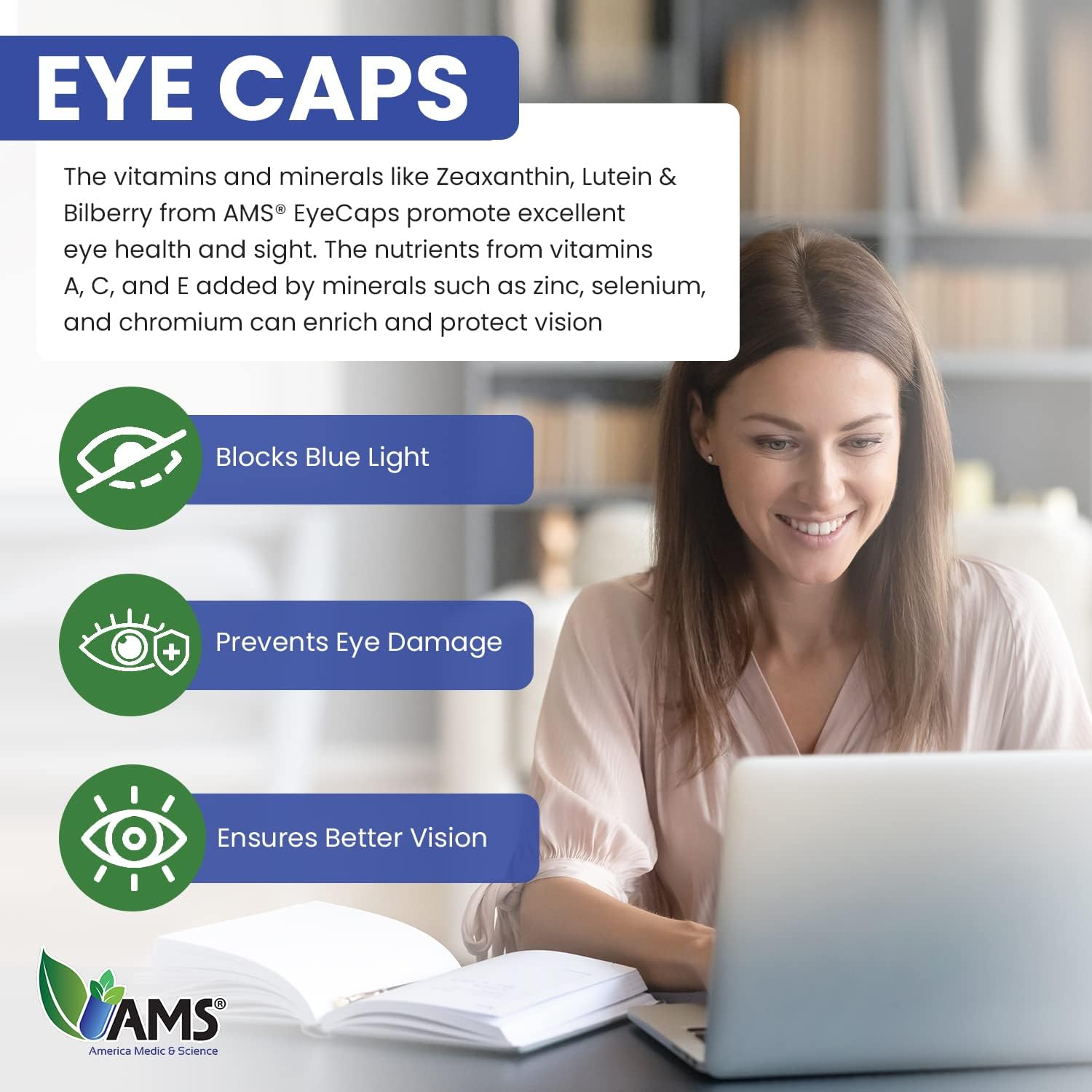 America Medic & Science EyeCaps (30 comprimidos) - Suplemento para la visión con luteína, zinc y vitaminas