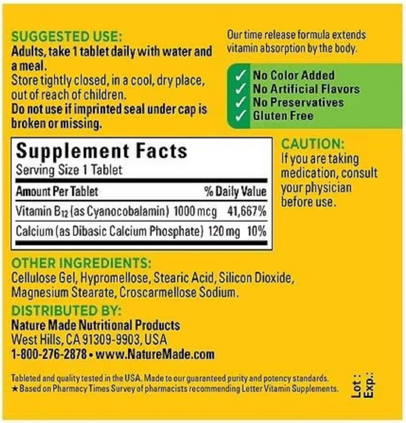 Nature Made Vitamina B12 1000 mcg - Liberación Prolongada - 75 Comprimidos