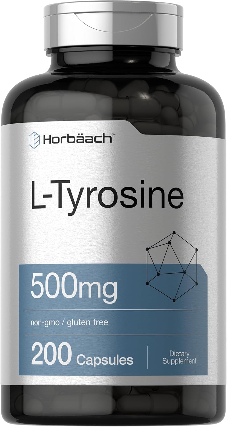 Horbaach L-Tirosina 500 mg | 200 Cápsulas | Suplemento de Aminoácido No OGM y Sin Gluten