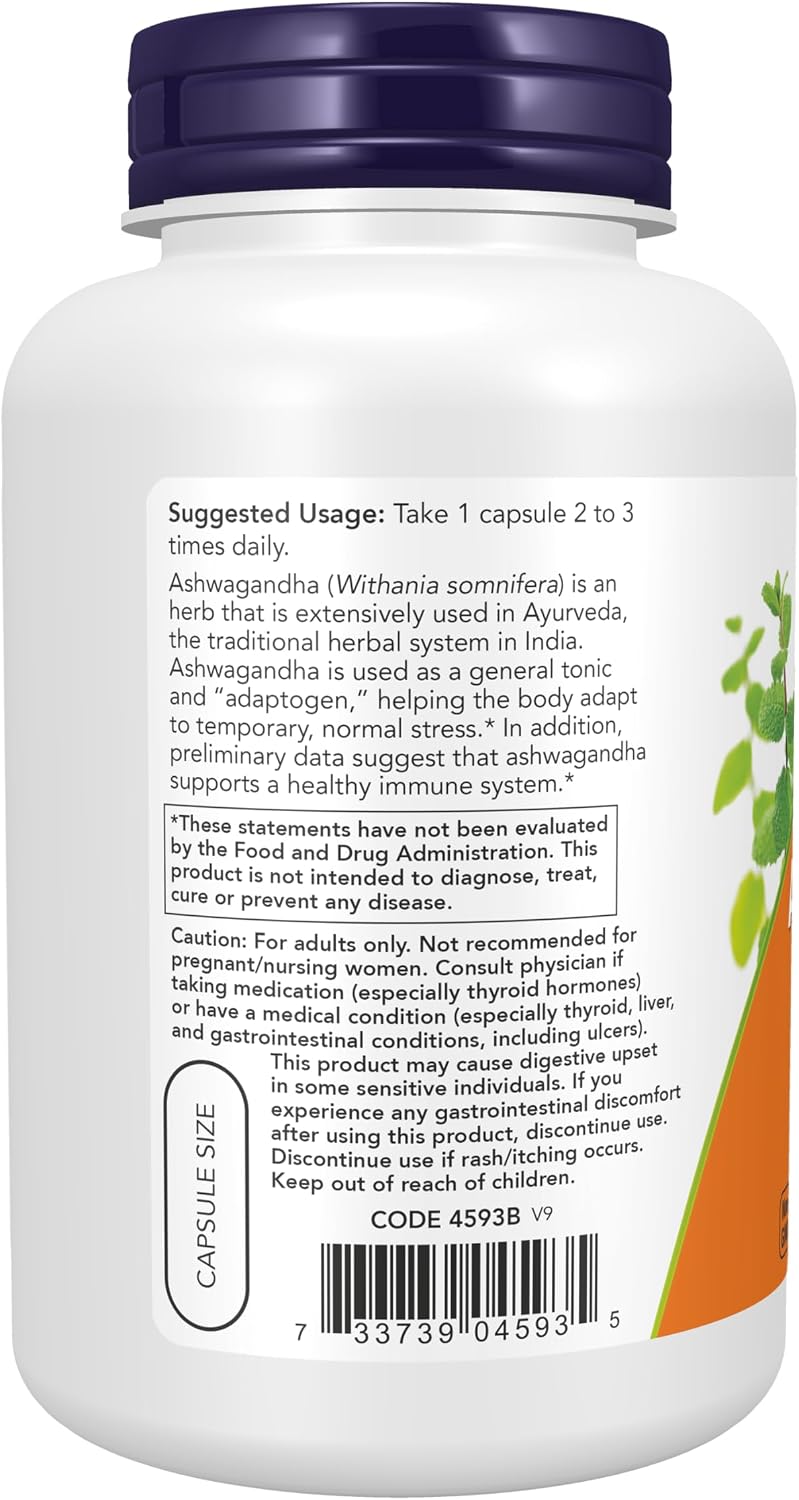 NOW Foods Ashwagandha 450 mg (Extracto Estandarizado), 180 Cápsulas Vegetales