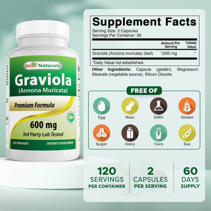 Graviola 600 mg Cápsulas - Annona Muricata - – Sin gluten – Image 2