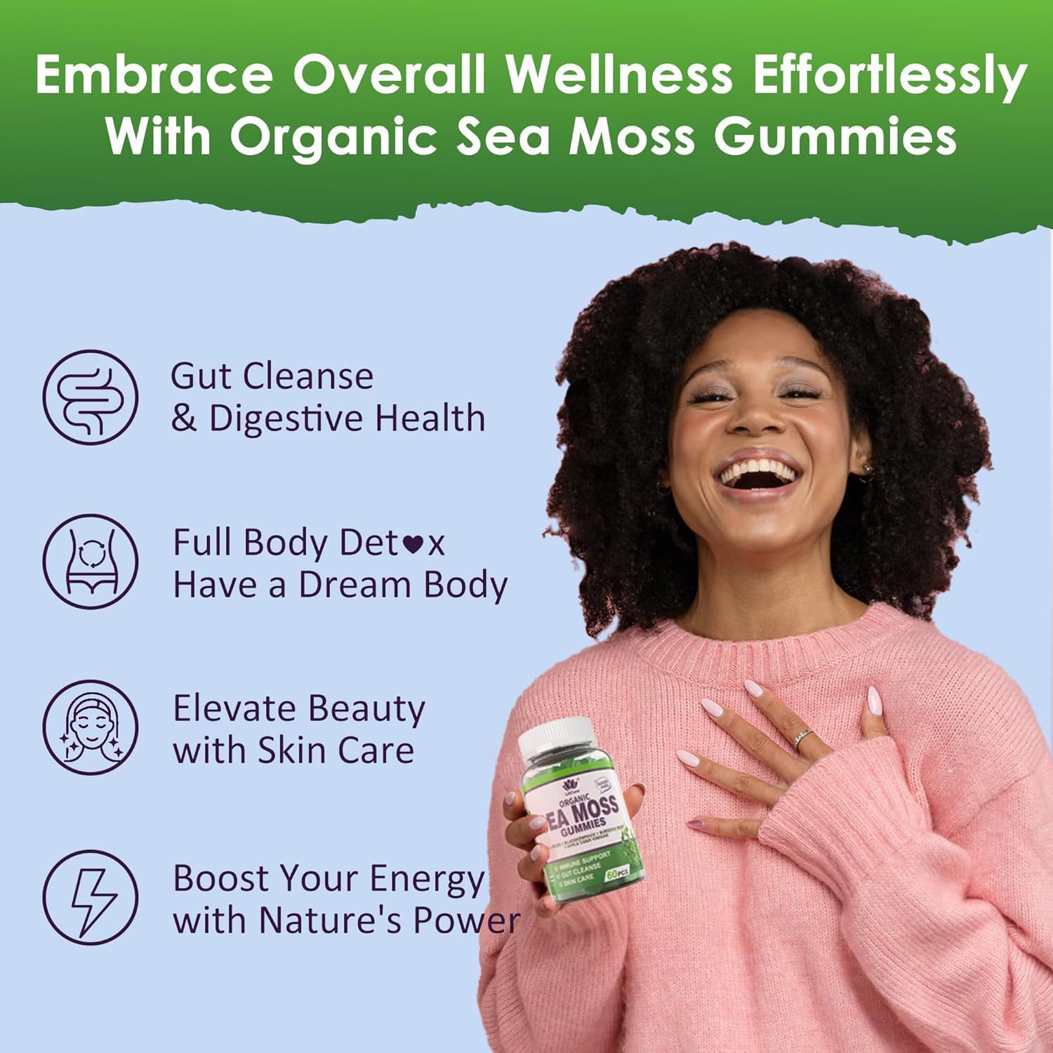 Sea Moss Gummies (2 Pack) - Gomitas de Musgo Marino Irlandés con Bladderwrack, Bardana y Vinagre de Manzana - Suplemento Superfood Vegano Sin Azúcar para Adultos y Niños