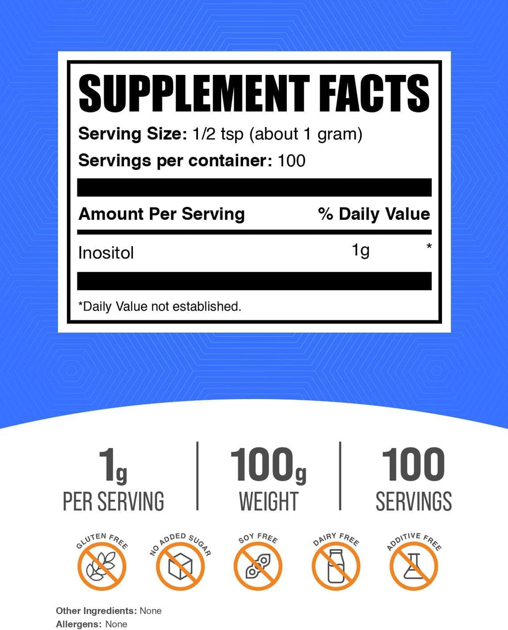 BulkSupplements Inositol en Polvo - Suplemento de Inositol (100g)