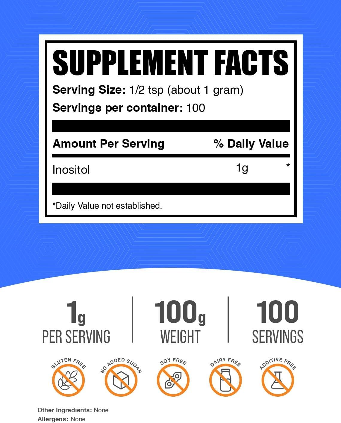 BulkSupplements Inositol en Polvo - Suplemento de Inositol (100g)