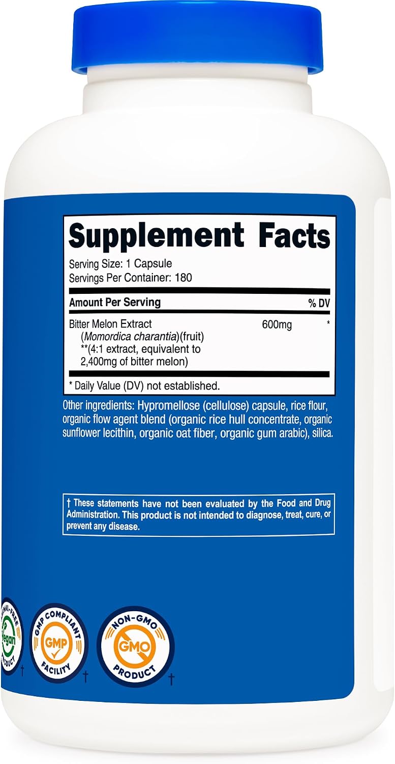 Nutricost Melón Amargo 600mg, 180 Cápsulas (3 Botellas)