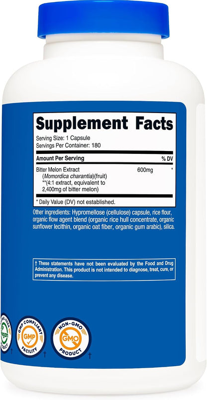 Nutricost Melón Amargo 600mg, 180 Cápsulas – Dosis: 600 mg de melón amargo por cápsula. – Image 5