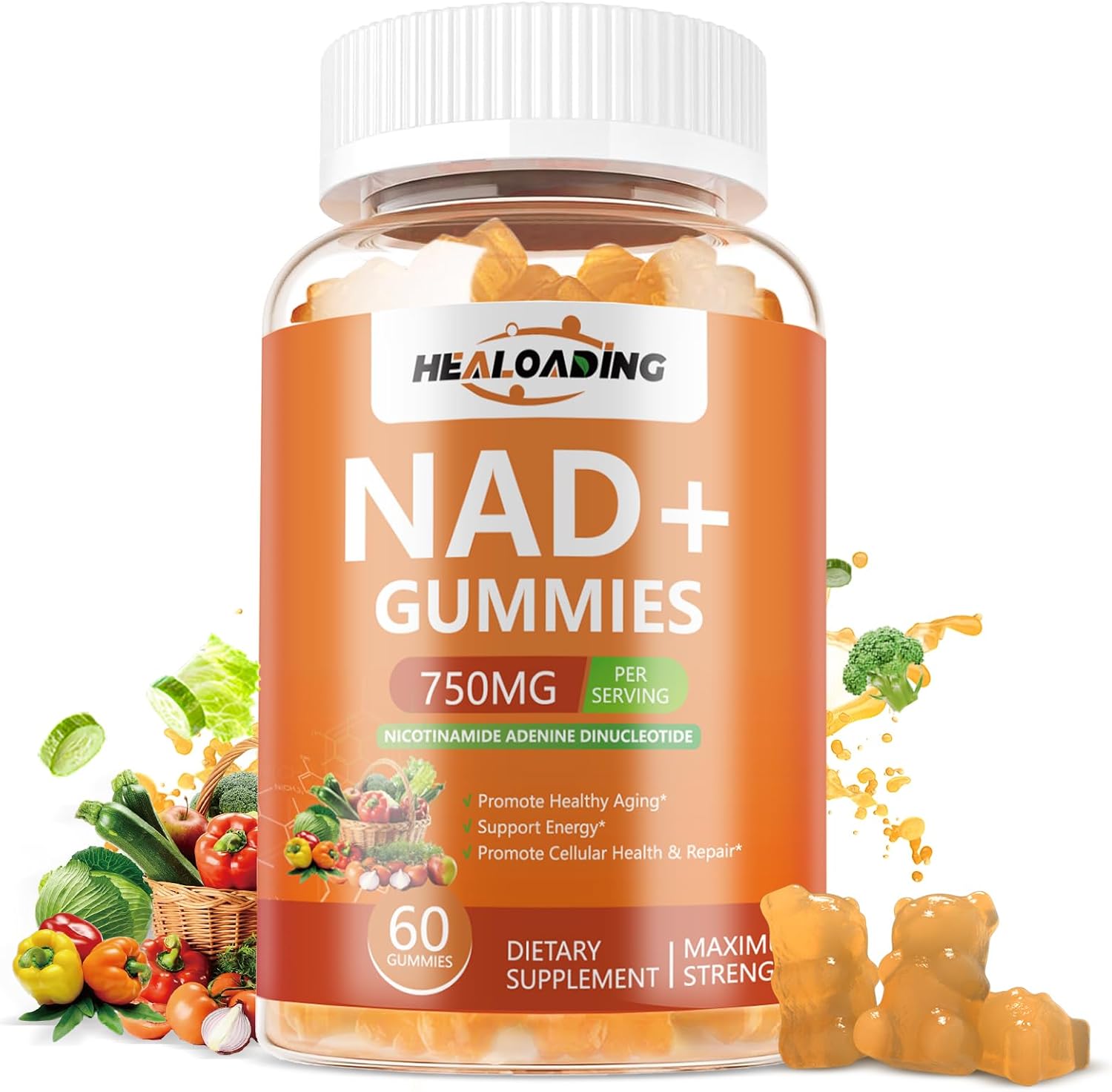 HEALOADING NAD+ Gummies con Resveratrol - 750mg de NAD+ por Dosis - 60 Gominolas