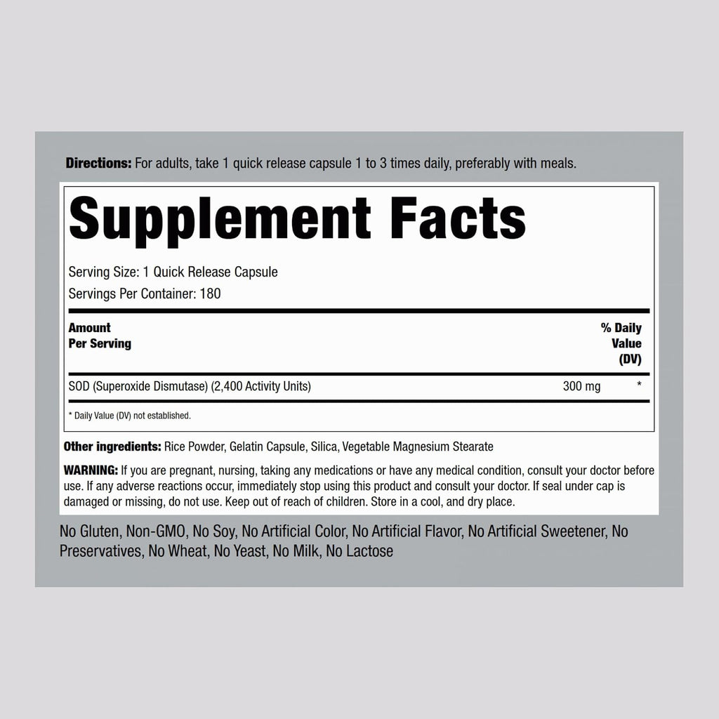 Piping Rock Superóxido Dismutasa (SOD) 300 mg, 180 Cápsulas