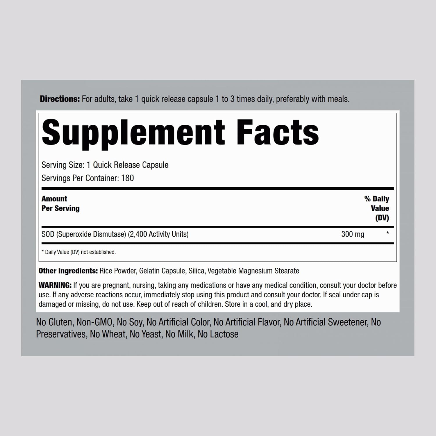 Piping Rock Superóxido Dismutasa (SOD) 300 mg, 180 Cápsulas