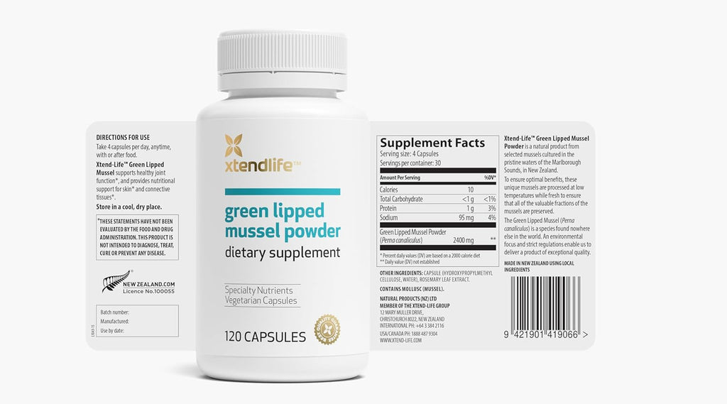 Xtend-Life Mejillón de Labio Verde 2400 mg por ración | 120 Cápsulas | Para la salud articular