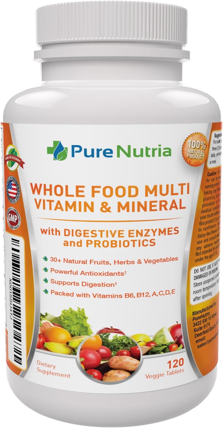 Whole Food Multivitamin with Probiotics and Enzymes - 120 Capsules for Women and Men