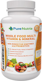 Whole Food Multivitamin with Probiotics and Enzymes - 120 Capsules for Women and Men