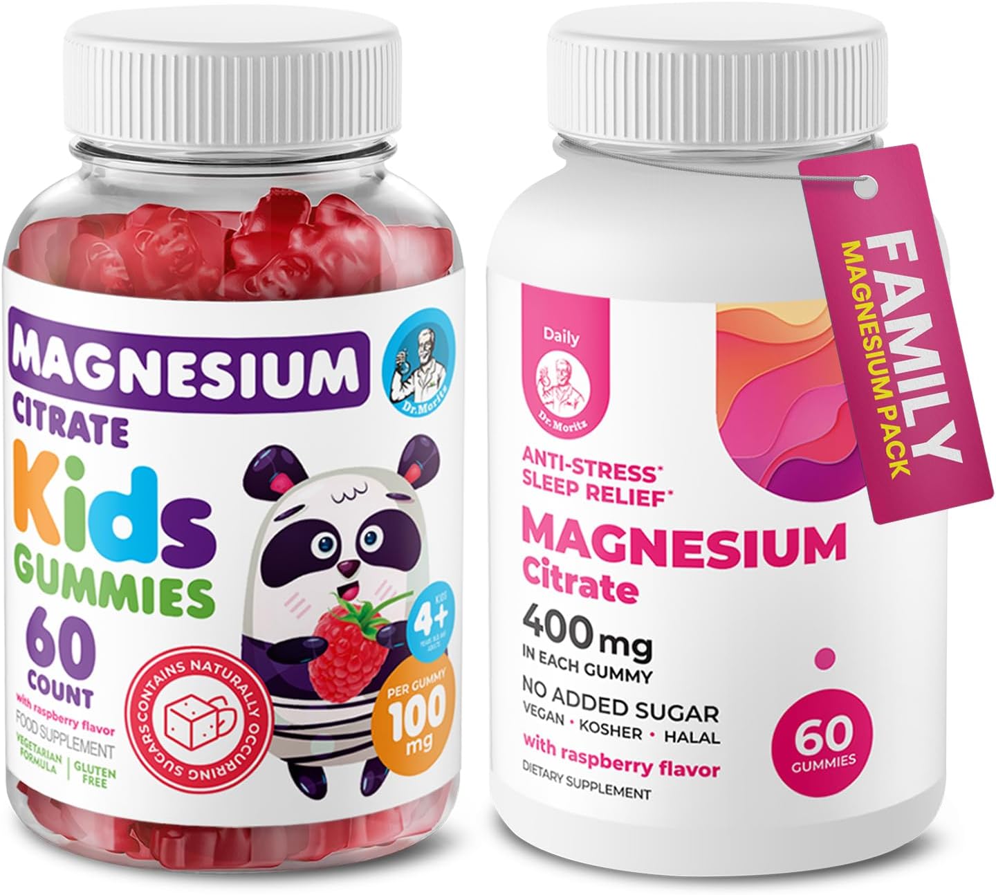 DR. MORITZ Pack Gominolas de Magnesio y Multivitamínicas para Niños - 240 Gominolas - Sin OGM, Vegetarianas