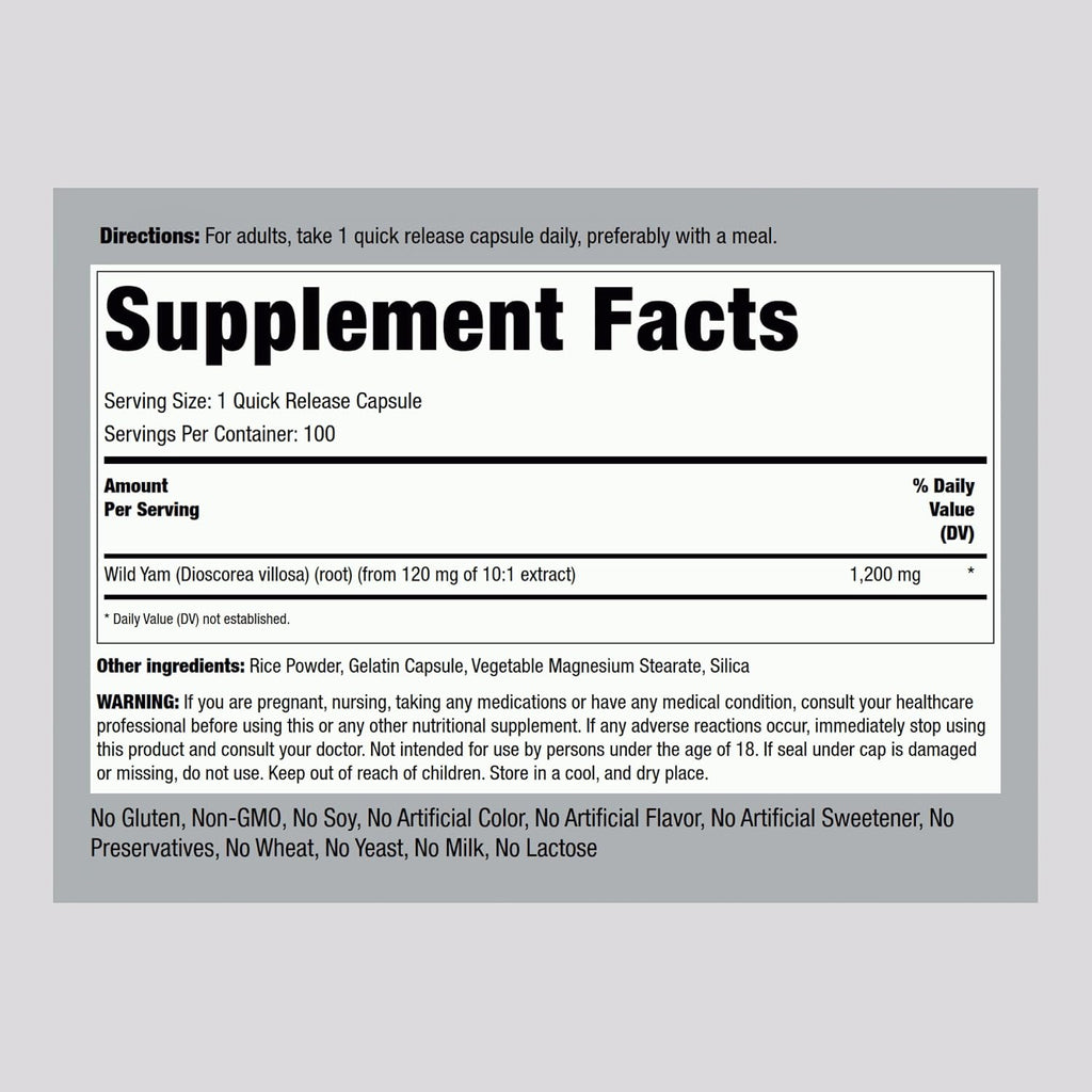 Piping Rock Wild Yam Root Capsules | 100 Capsules | Non-GMO & Gluten-Free Extract