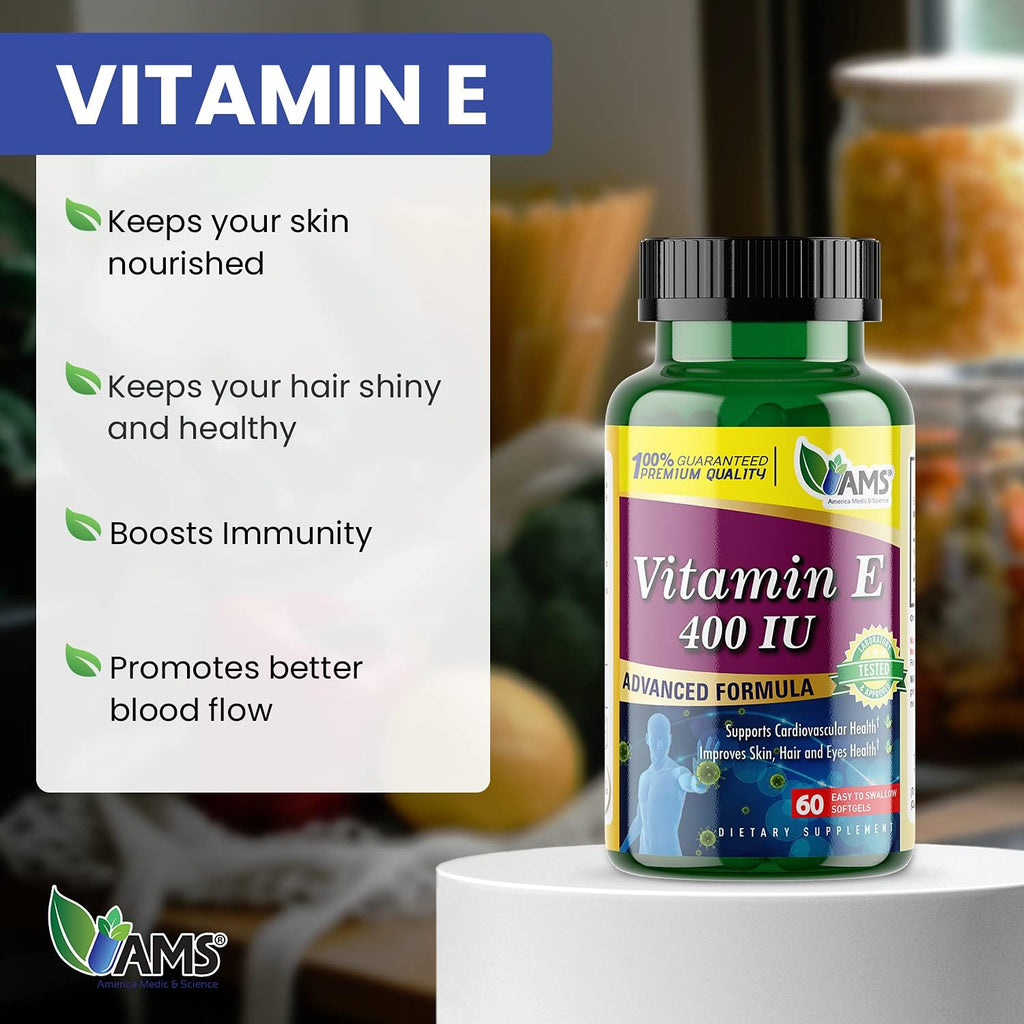 America Medic & Science Vitamina E 400 UI, 60 Cápsulas Blandas