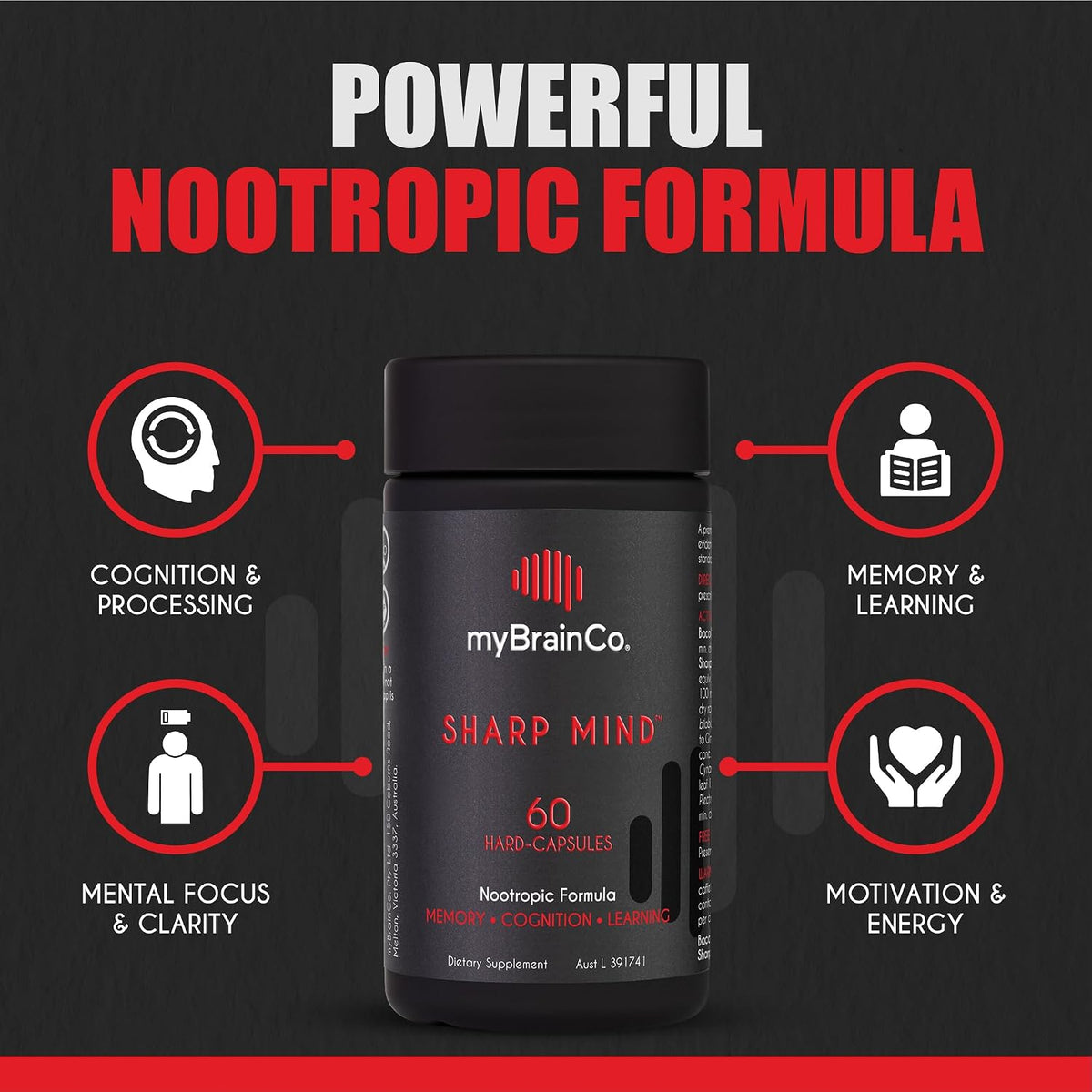 myBrainCo. Sharp Mind - Suplemento Nootrópico para Memoria y Concentración (60 Cápsulas) – Image 2