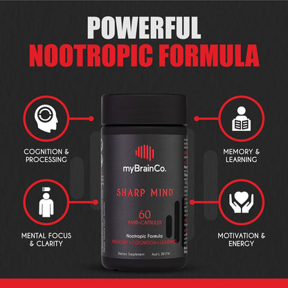 myBrainCo. Sharp Mind - Suplemento Nootrópico para Memoria y Concentración (60 Cápsulas) – Image 2