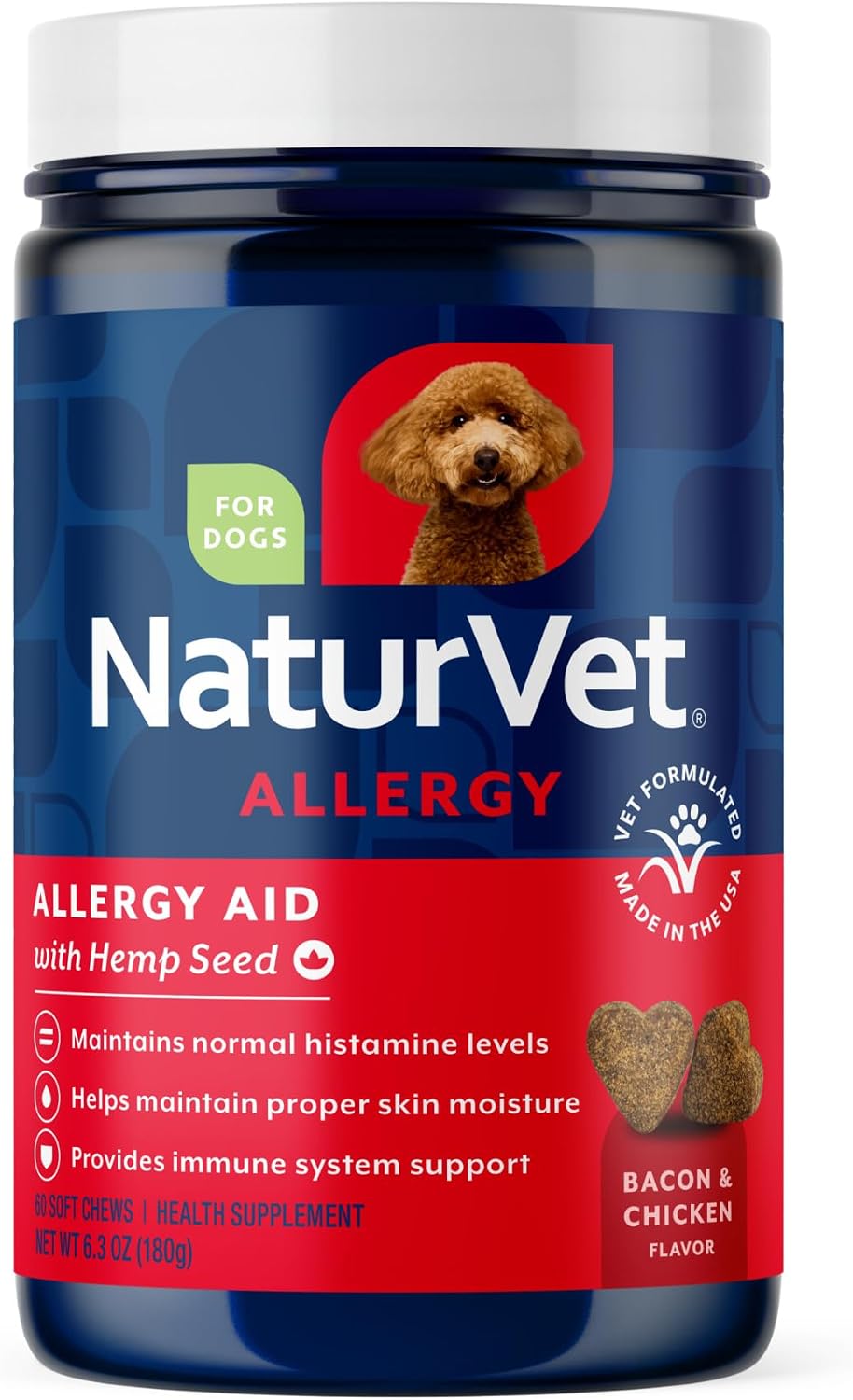 NaturVet Hemp Allergy Aid Suplemento Antioxidante para Perros - 60 Masticables