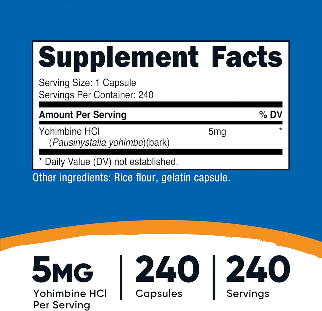 Nutricost Yohimbine HCl 5mg, 240 cápsulas de máxima potencia