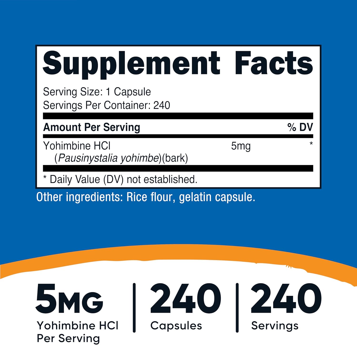 Nutricost Yohimbine HCl 5mg, 240 cápsulas de máxima potencia
