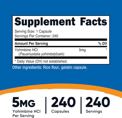 Nutricost Yohimbine HCl 5mg, 240 Cápsulas Extra Strength – Image 2