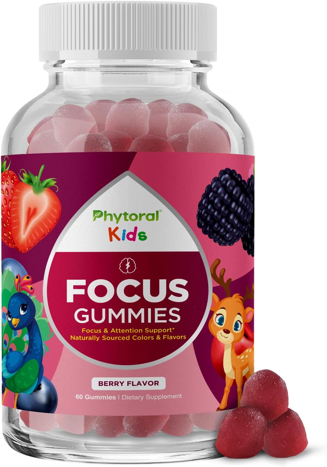 Phytoral Gomitas de Enfoque para Niños - Apoyo Cerebral Vegano - 120 Gomitas